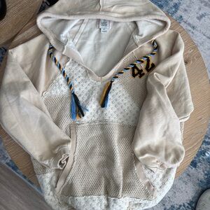 BDG Cream Hoodie with Blue & Gold Braided Drawstrings